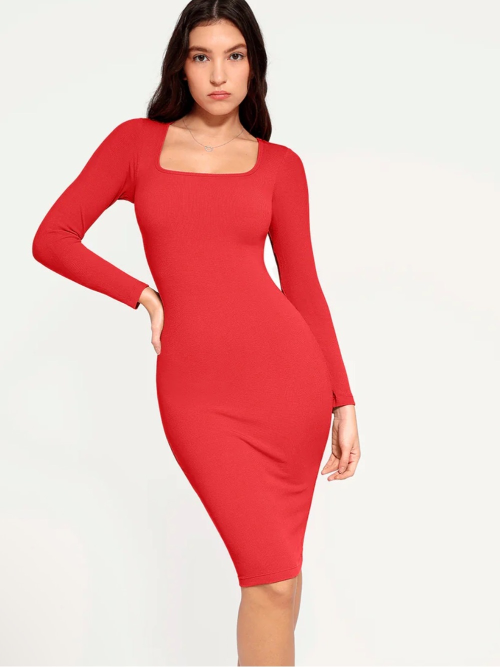Shapewear Long Sleeve Square Neck Modal Slimming Midi Dress